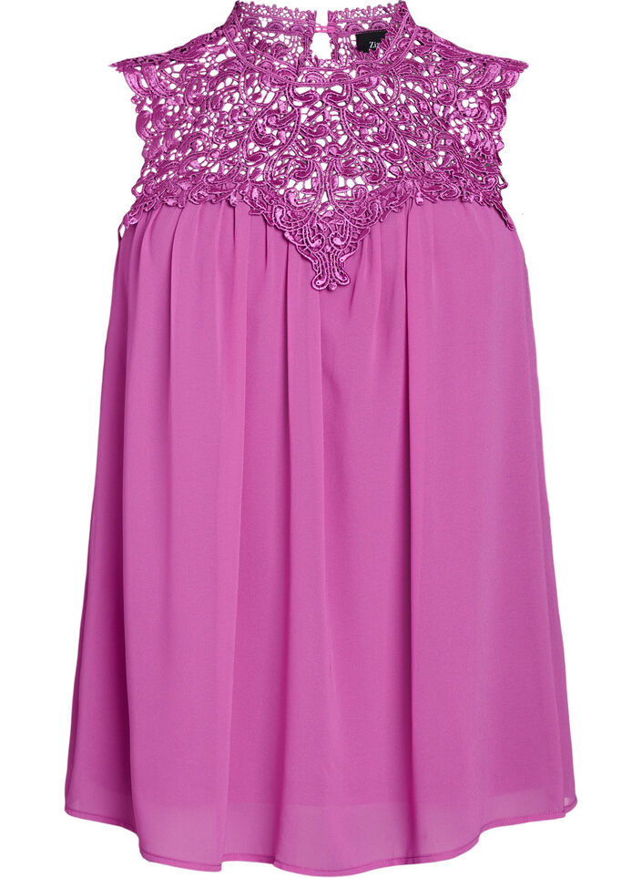 Mouwloos feesttopje met haakwerk, Paars, Packshot image number 0