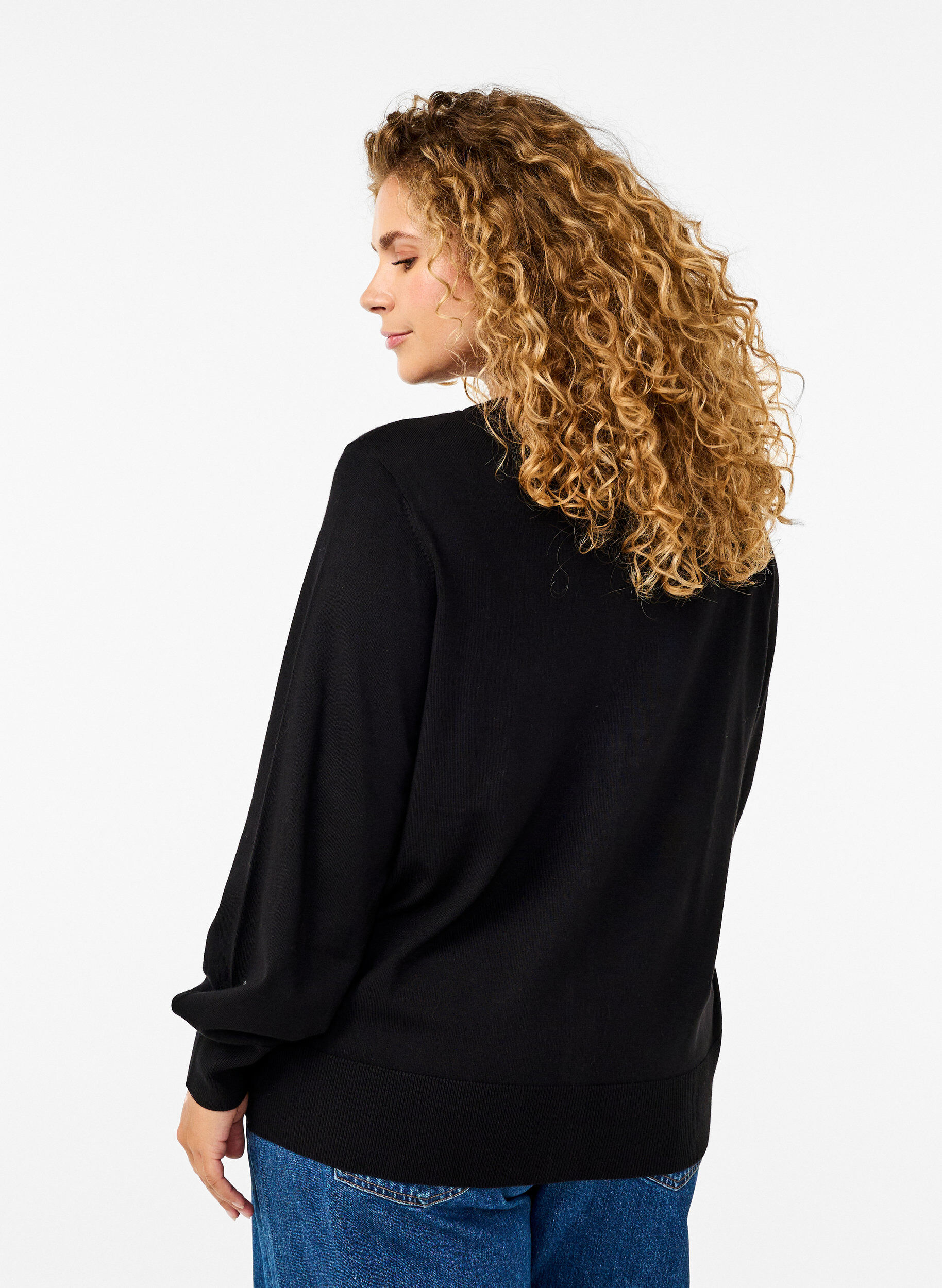 ZizziGebreid vest met ronde hals en knopen, Zwart, Model image number 2