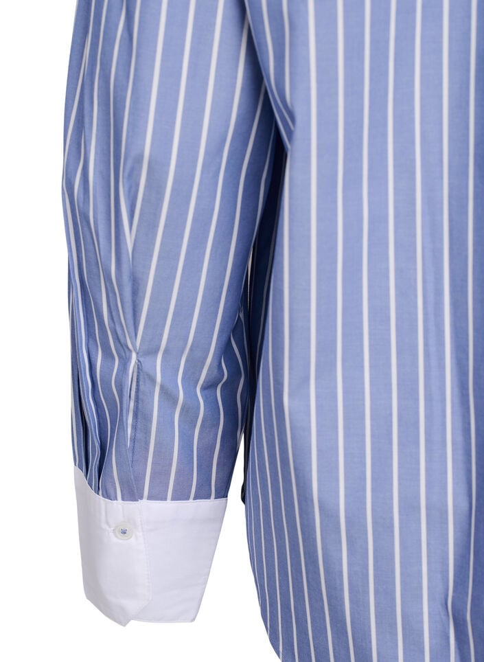 Gestreept shirt met contrasterende manchetten, Blue w. White Stripe, Packshot