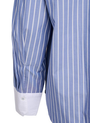 ZizziGestreept shirt met contrasterende manchetten, Blue w. White Stripe, Packshot image number 3