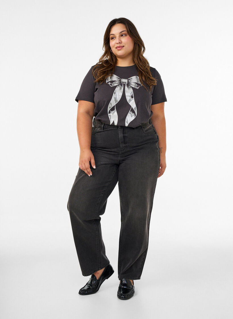 Katoenen T-shirt met print aan de voorkant, Grijs, Model image number 1