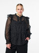 Chiffon blouse met ruchesdetails en kleine stippen, Zwart, Model image number 0