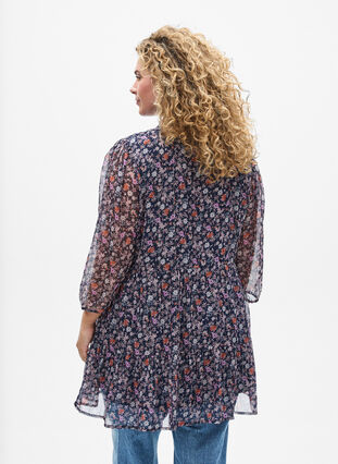 ZizziTunic met bloemenprint en glitterdraden, Navy Flower AOP, Model image number 1
