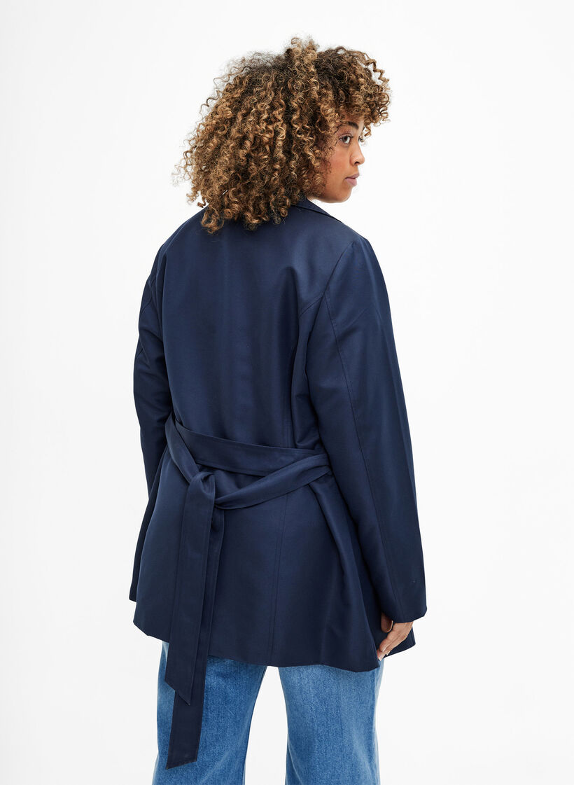 Korte trenchcoat met riem, Navy Blazer, Model