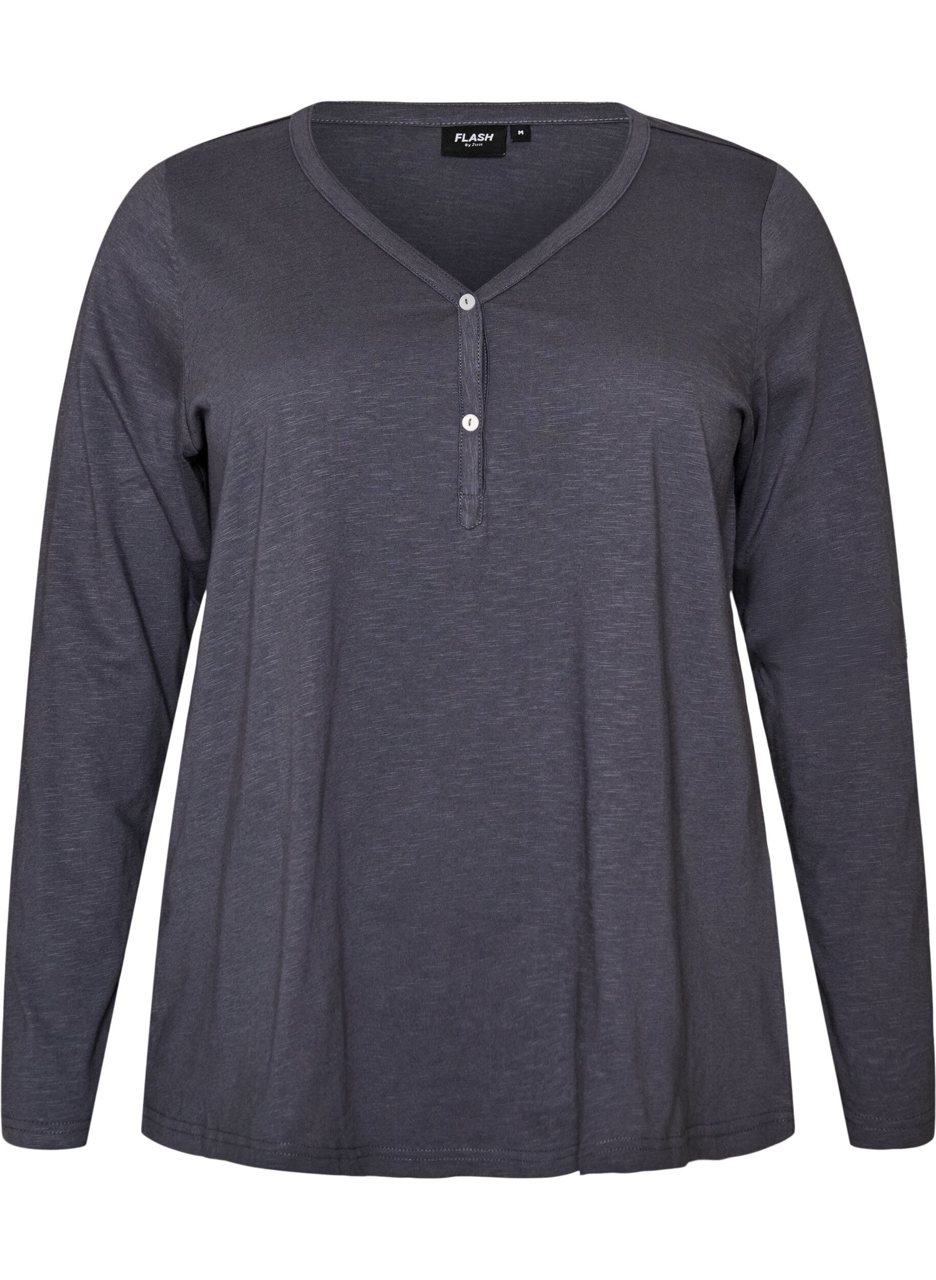 FLASH - T-shirt met lange mouwen, V-hals en knopen