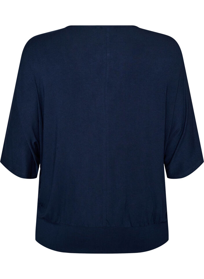 Jersey blouse met halflange ballonmouwen, Blauw, Packshot image number 1
