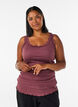 Geribde top met kanten afwerking, Rood, Model image number 0