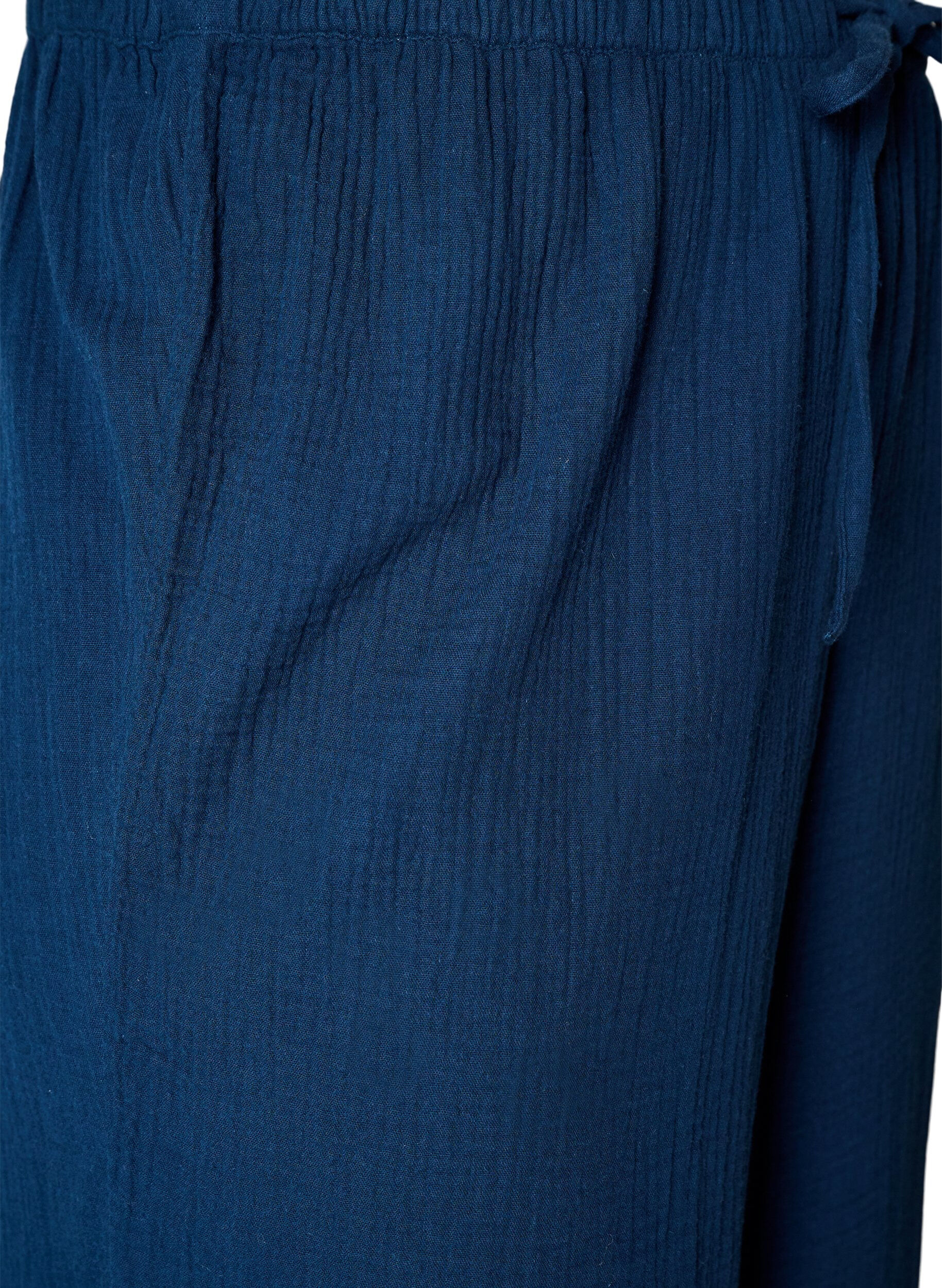ZizziPantalon de pyjama ample en mousseline de coton, Bleu, Packshot image number 3
