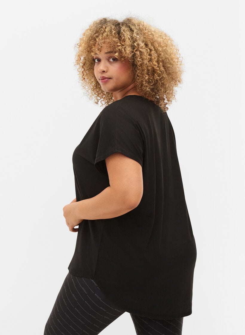 Sportief t-shirt met korte mouwen en v-hals, Black, Model