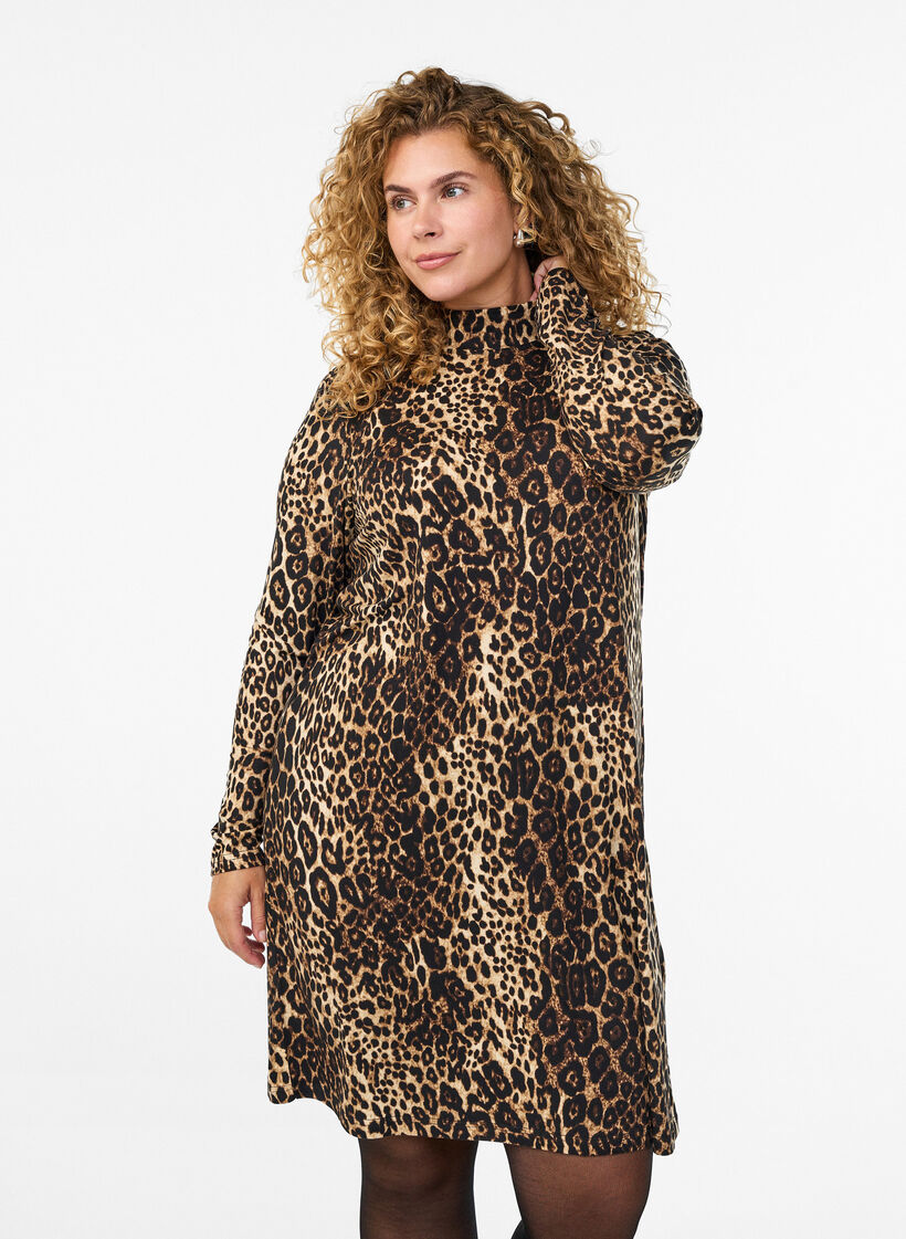 FLASH - Jurk met lange mouwen en col, Zwart, Model image number 0