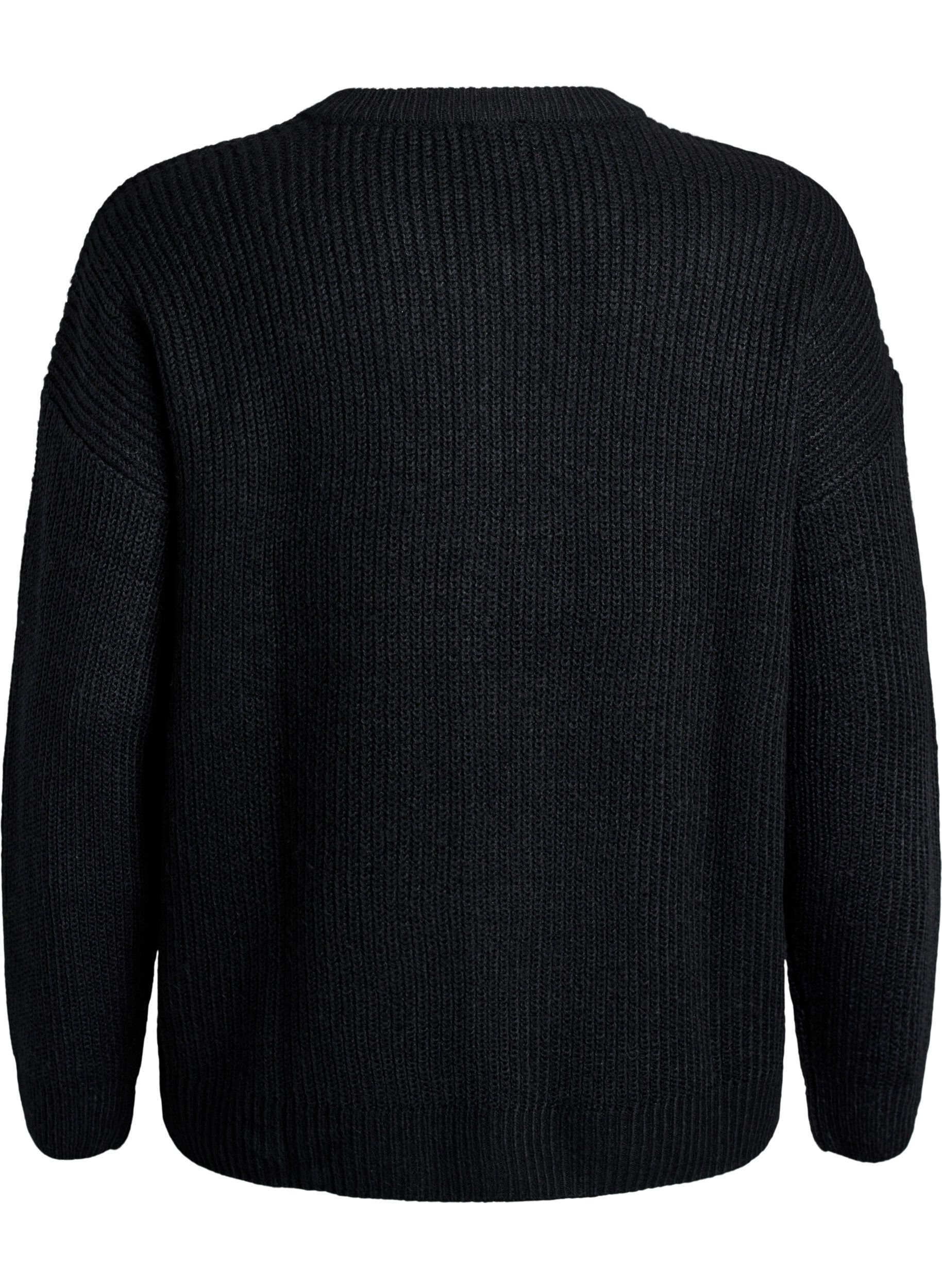 ZizziFLASH - Breigoed cardigan met ritssluiting, Zwart, Packshot image number 1