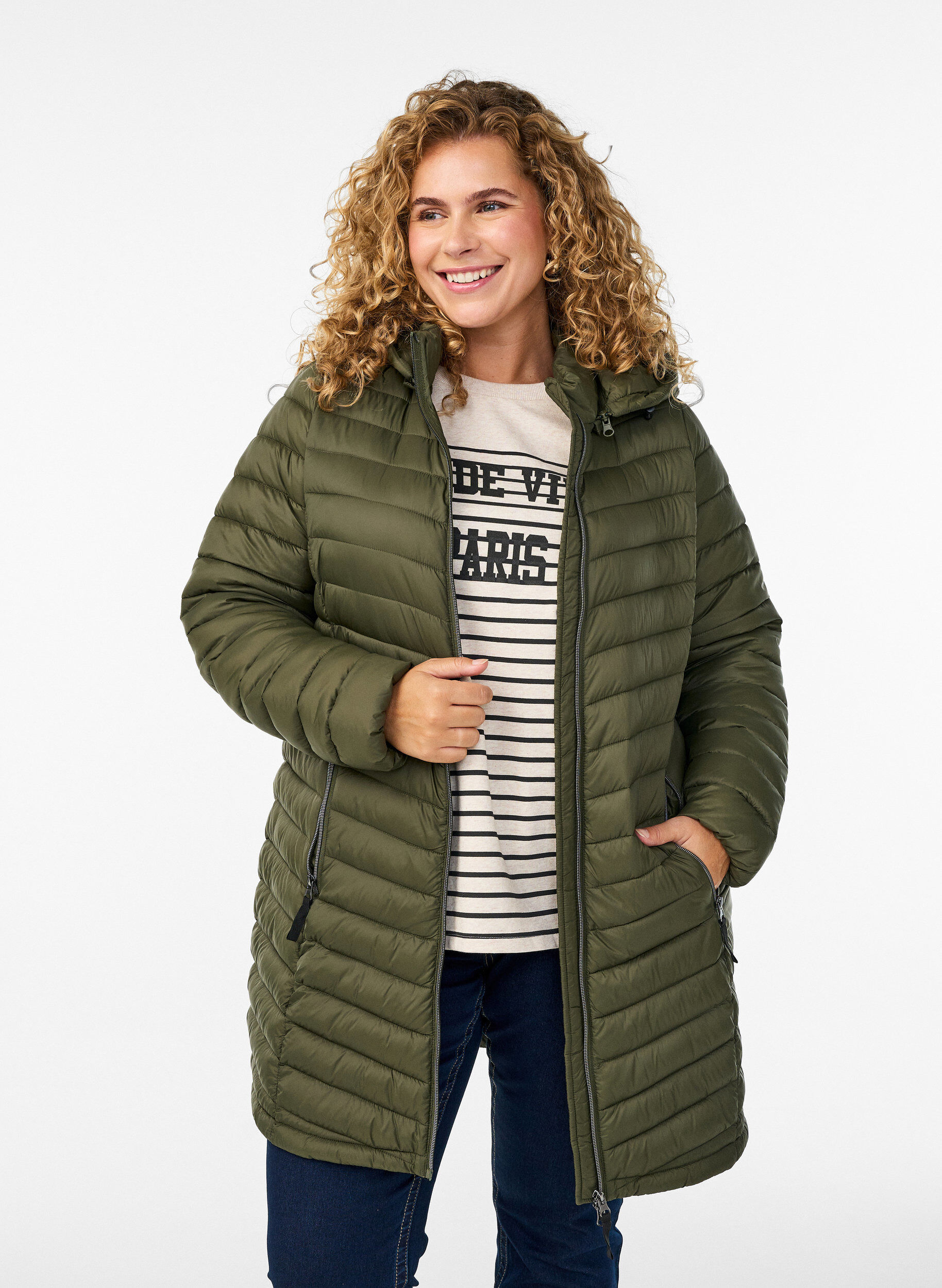 Lichtgewicht jas met zakken en een afneembare capuchon, Groen, Model