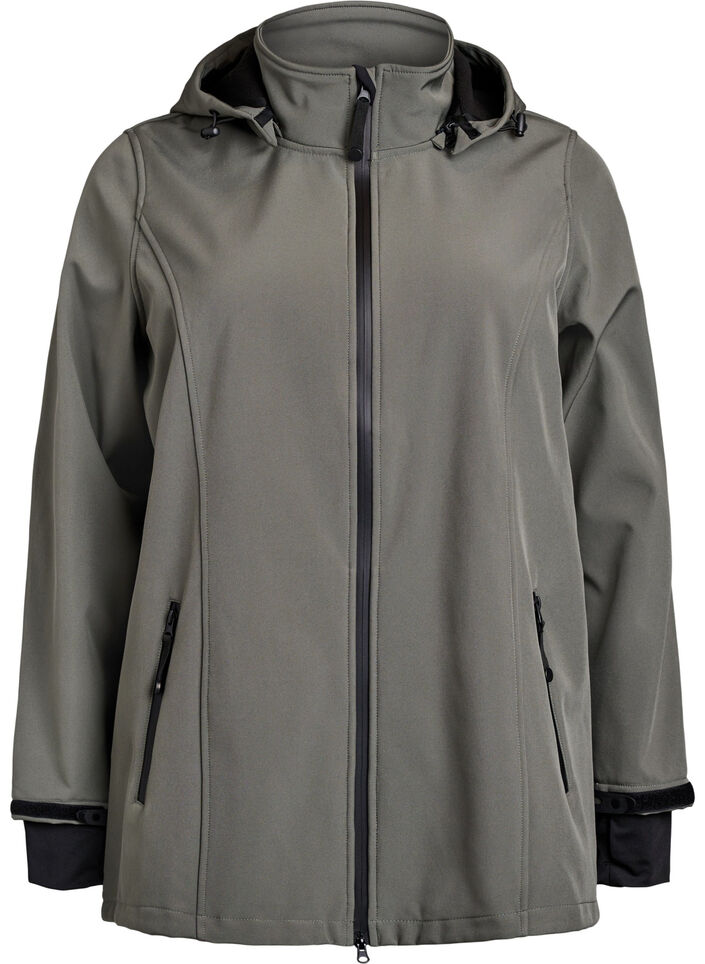 Korte softshell jas met afneembare capuchon, Grijs, Packshot image number 0