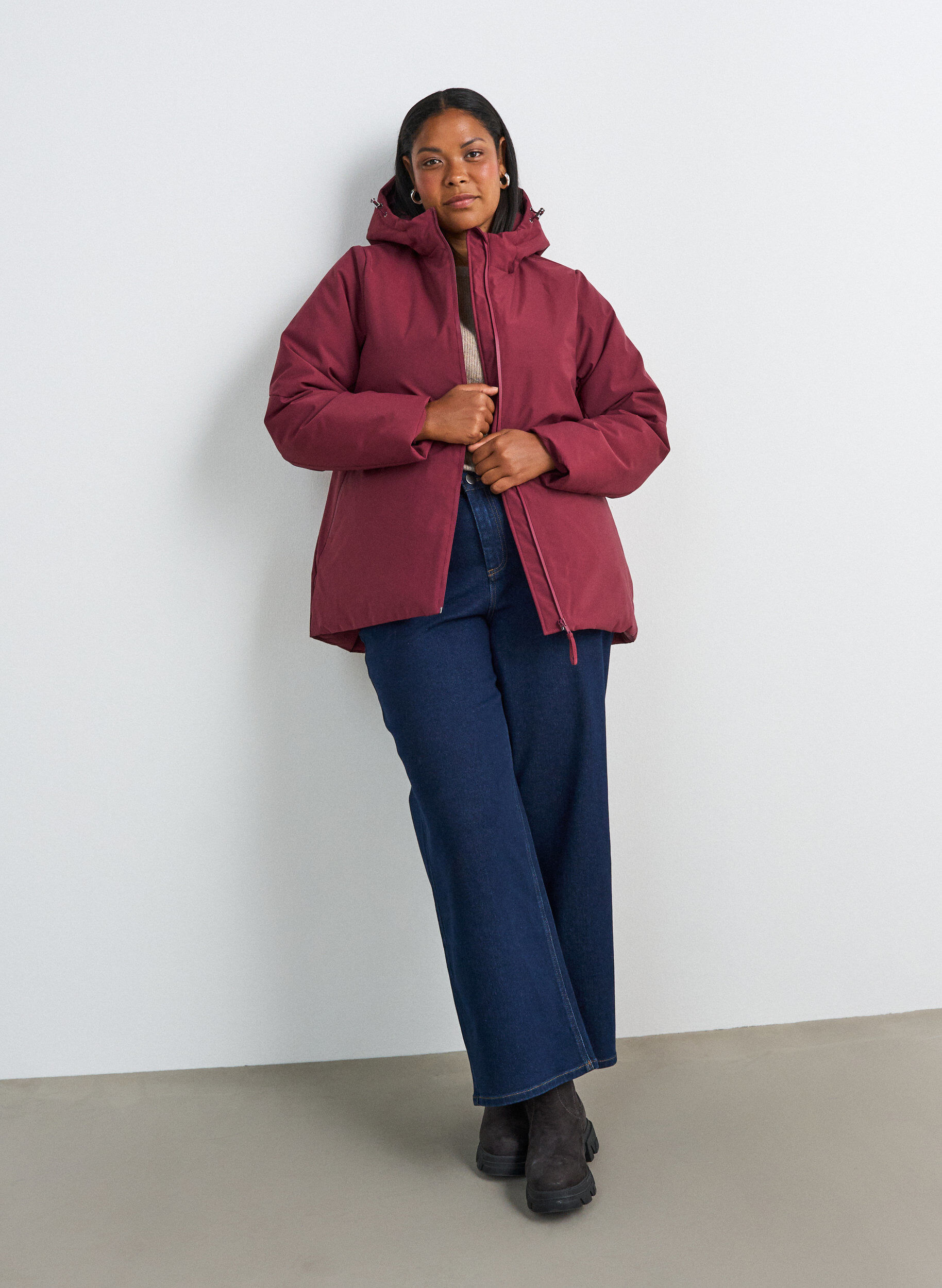 ZizziWinterjas met capuchon en verstelbare taille, Rood, Model image number 1