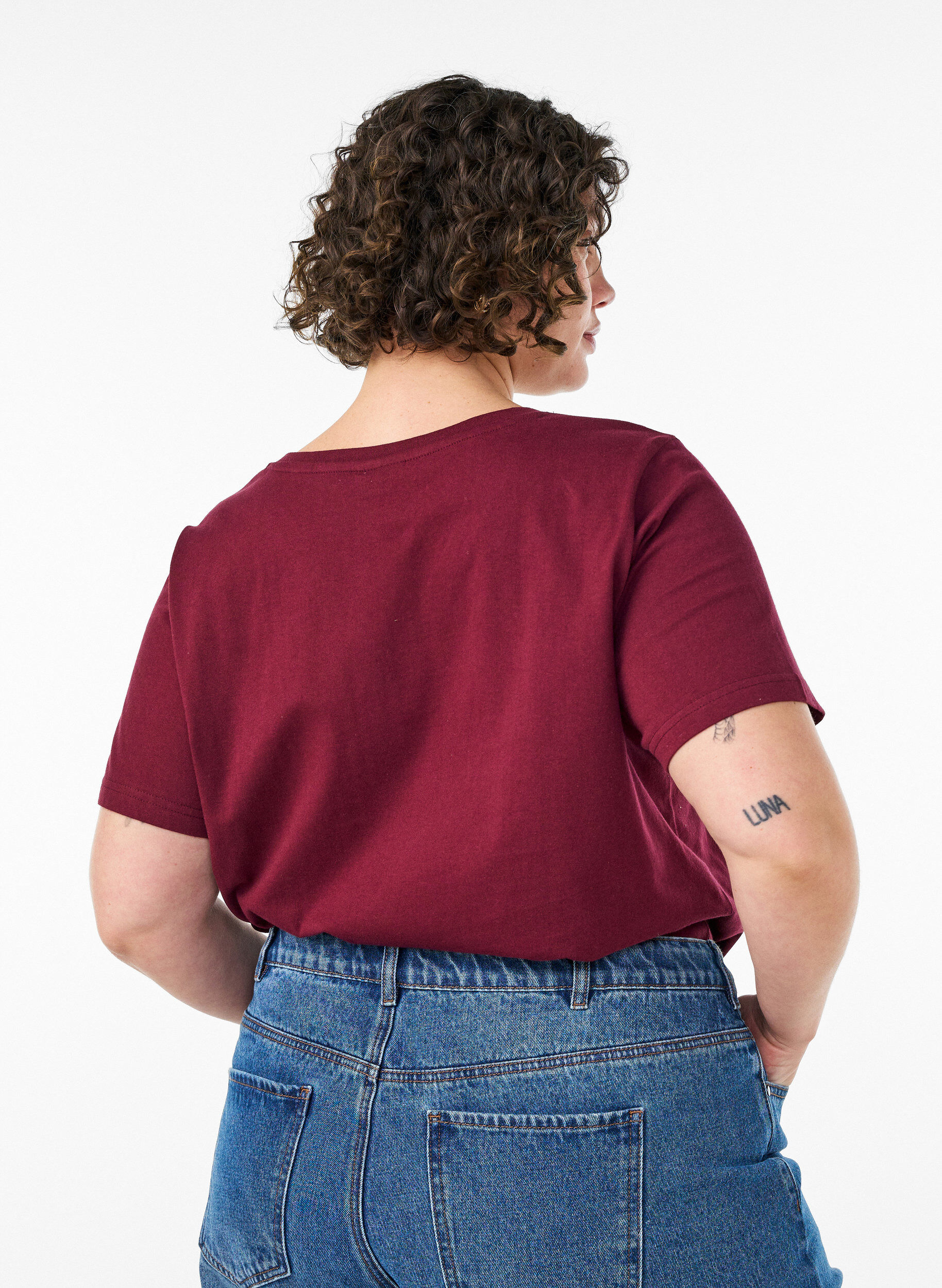 ZizziT-shirt van biologisch katoen met sportieve tekstprint, Rood, Model image number 2