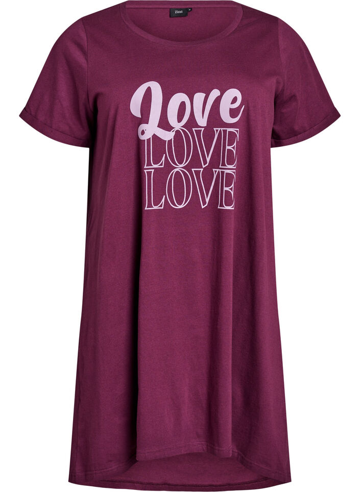 Nachtjapon met korte mouwen van biologisch katoen, Donker Bordeaux, Packshot image number 0