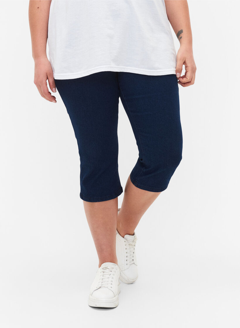 FLASH - denim capri broek met hoge taille en slanke pasvorm, Blauw, Model image number 2