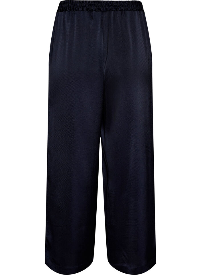 Broek in satijnlook met wijde, rechte pijpen, Blauw, Packshot image number 1