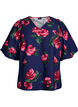 Blouse met rozenprint en korte ballonnenmouwen, Blauw, Packshot image number 0