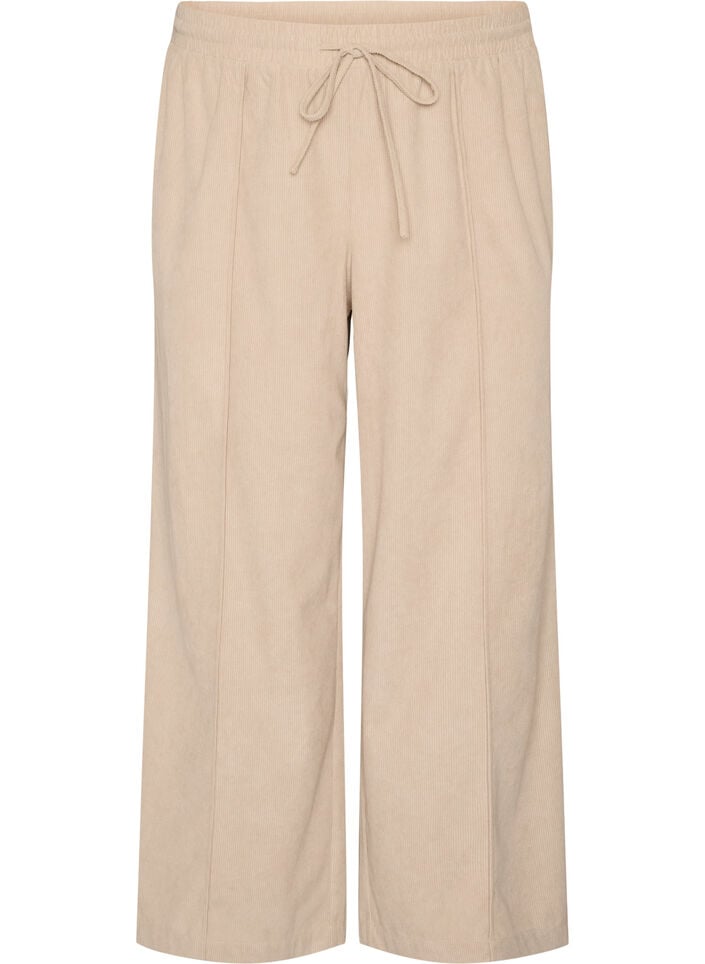 Corduroy broek met wijde pijpen en een hoge taille, Beige, Packshot image number 0