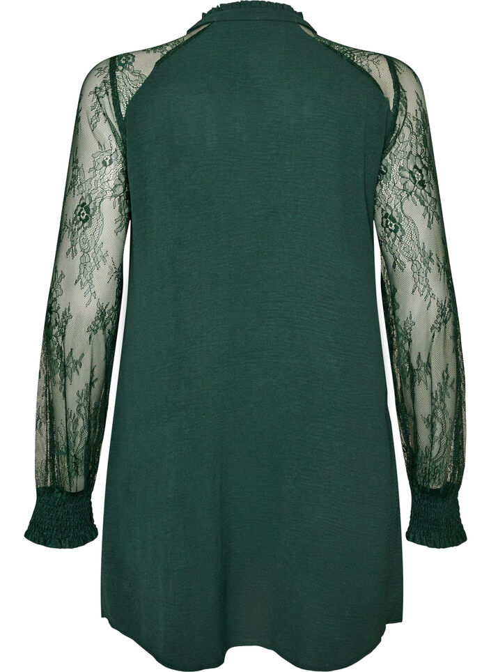 Tuniek met doorschijnende kanten mouwen, Groen, Packshot image number 1
