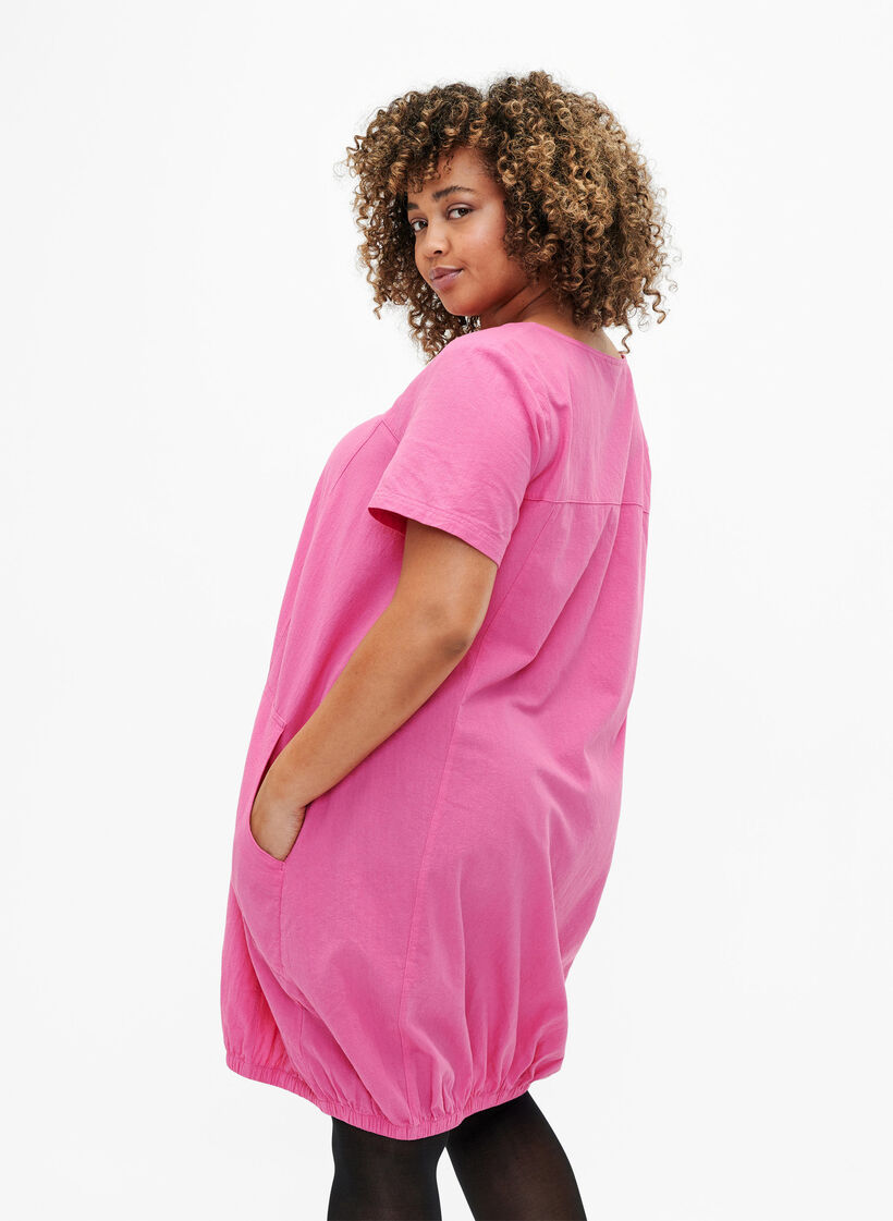 Katoenen jurk met korte mouwen, Roze, Model image number 2