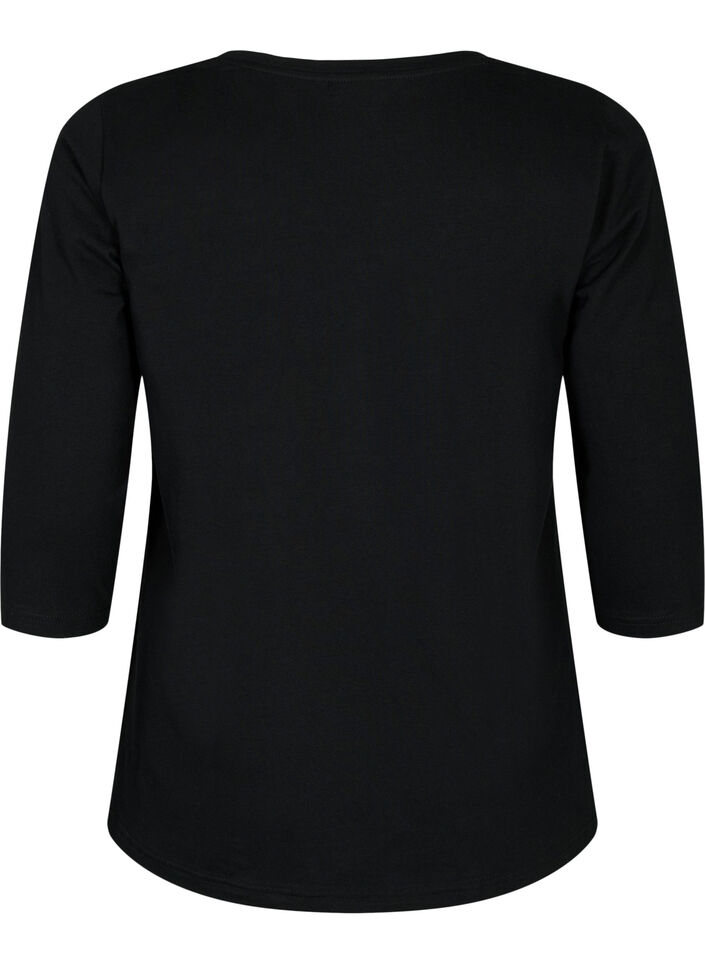 Basic katoenen t-shirt met 3/4 mouwen, Zwart, Packshot image number 1
