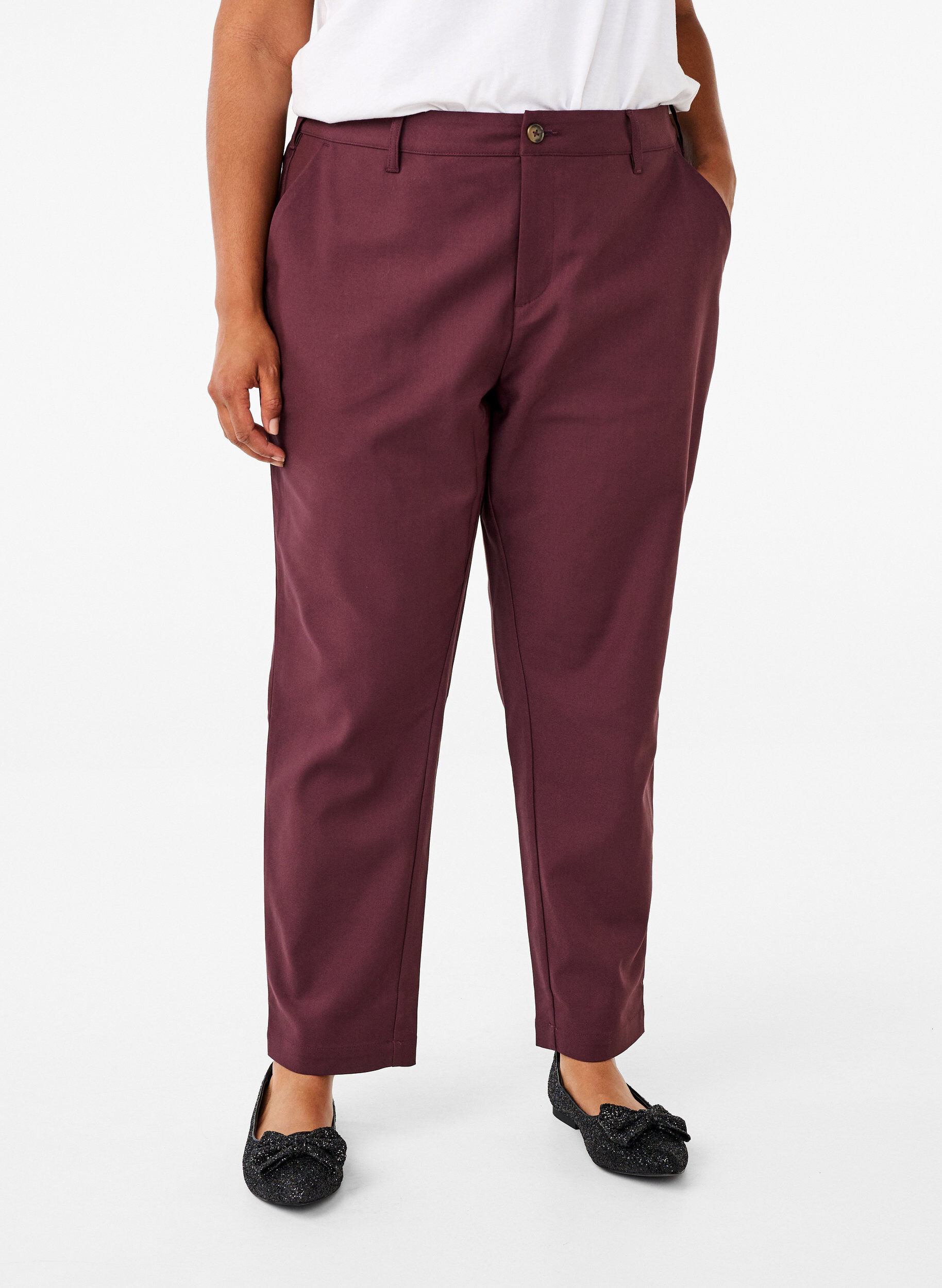 ZizziBroek met hoge taille en rechte pijpen, Donker Bordeaux, Model image number 2