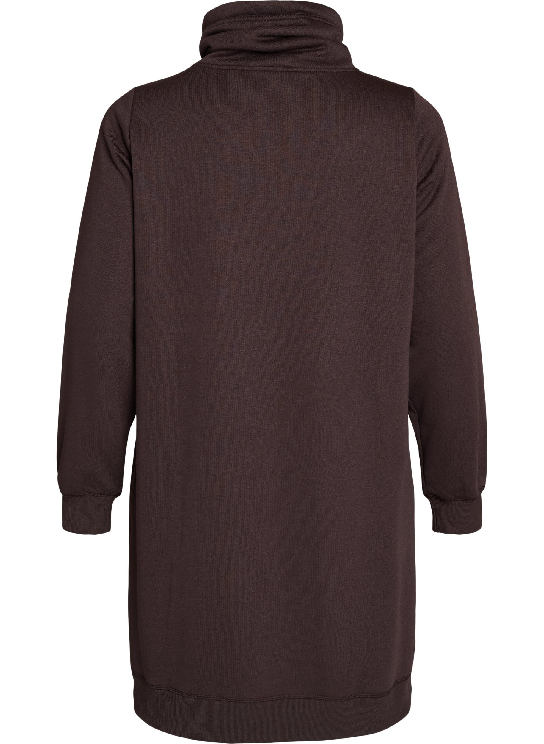 ZizziKort sweatshirt jurk met hoge kraag en zakken, Bruin, Packshot image number 1