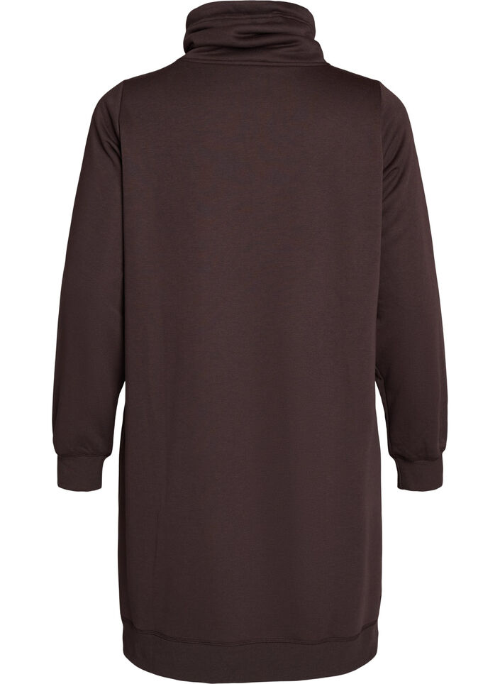 Kort sweatshirt jurk met hoge kraag en zakken, Bruin, Packshot image number 1