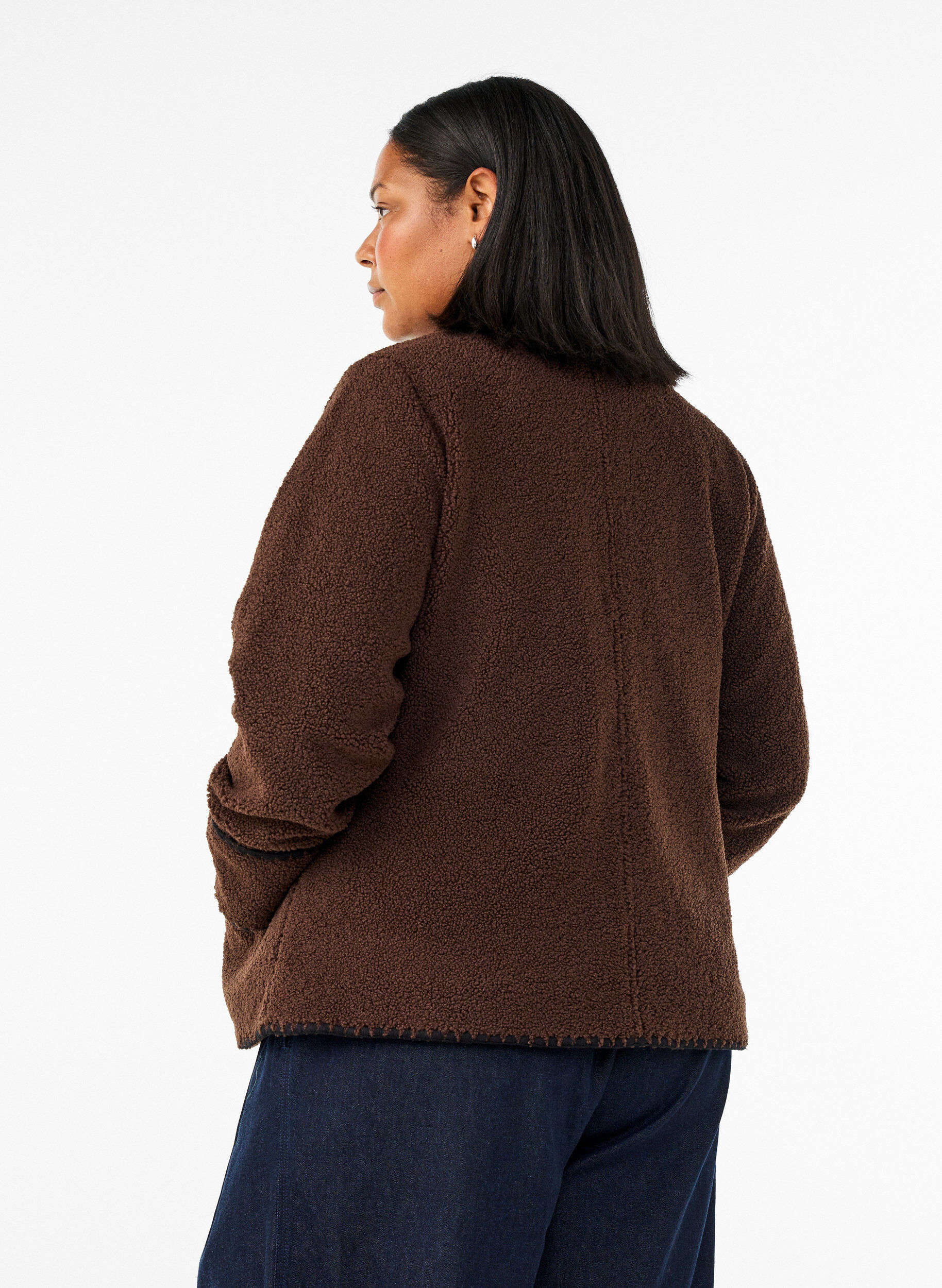 ZizziTeddy jas met contrast details, Bruin, Model image number 2