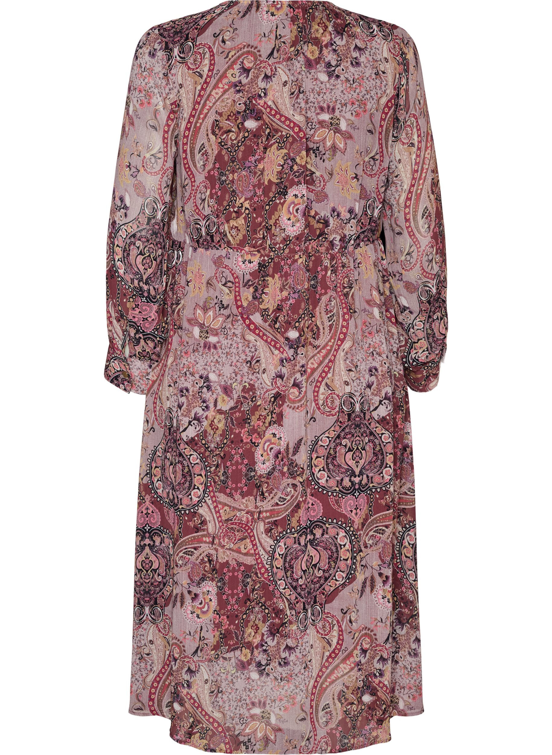 ZizziMidi-jurk met paisleyprint en elastische taille, Paars, Packshot image number 1