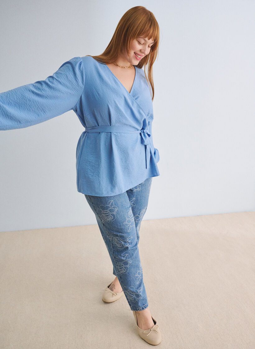 Mille jeans met een bloemenpatroon, Light Blue Denim, Image