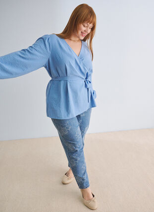 ZizziMille jeans met een bloemenpatroon, Light Blue Denim, Image image number 0