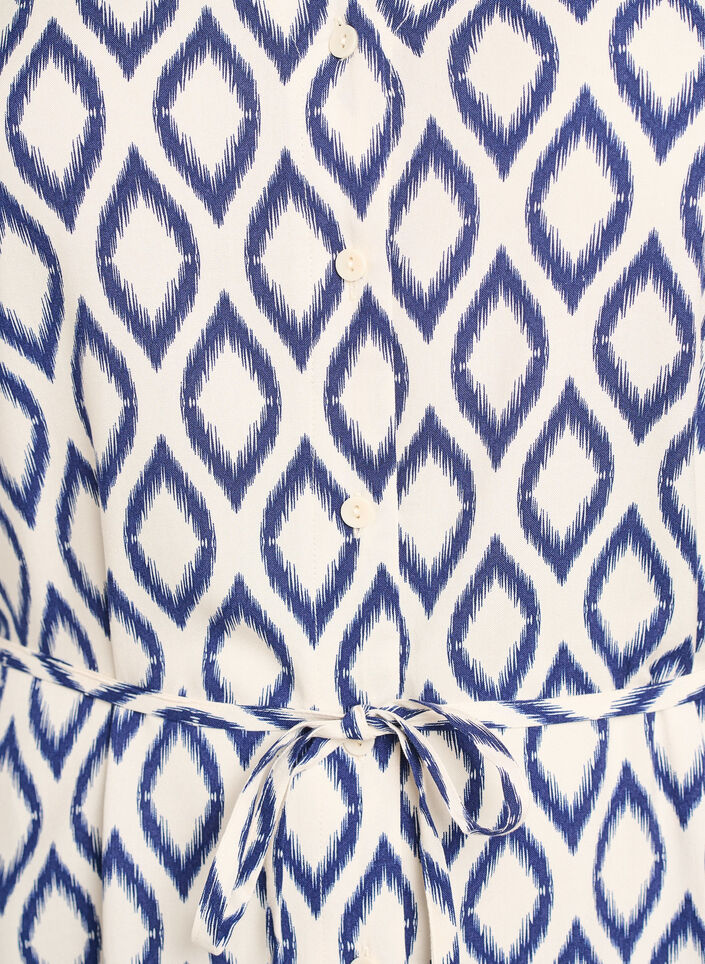 Jurk met print en strikceintuur, Vanille, Packshot image number 2