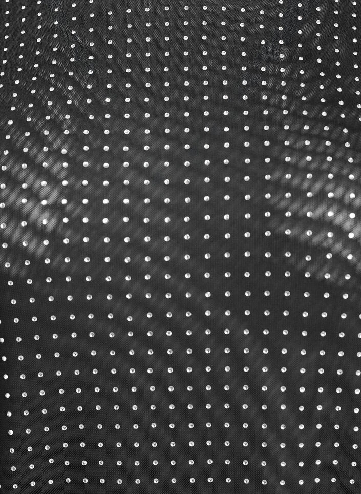 Blouse met mesh en lange mouwen met rhinestones, Zwart, Packshot image number 2