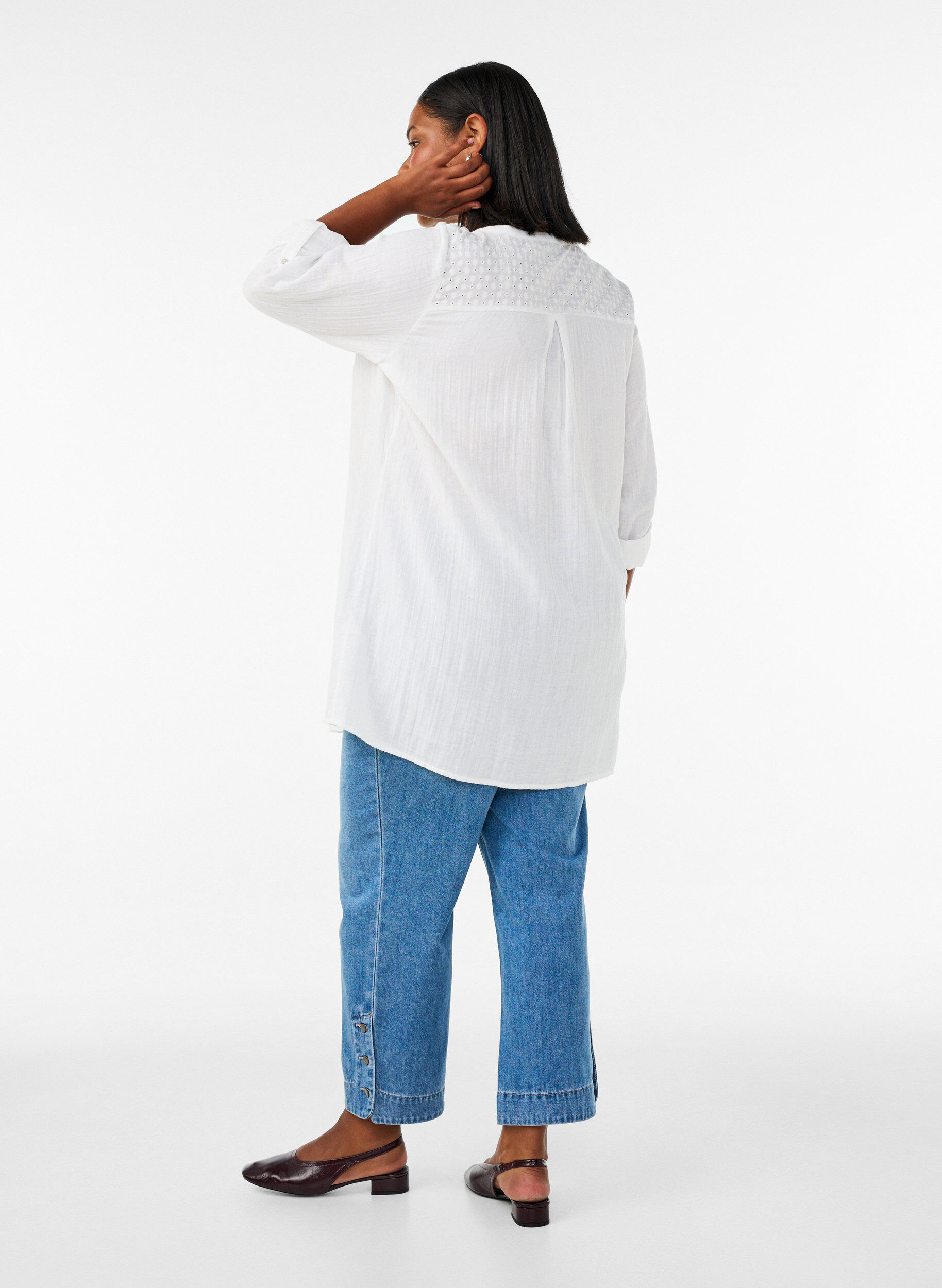 ZizziKatoenen mousseline tuniek met broderie anglaise, Wit, Model image number 2