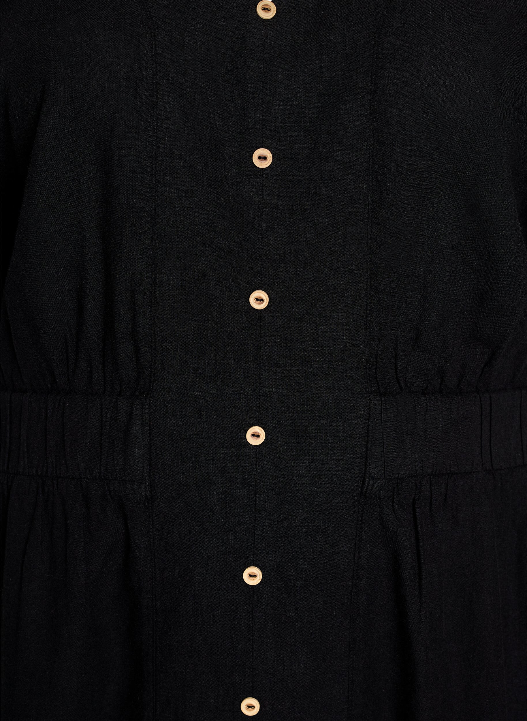 ZizziLinnen en viscose midijurk met splitten voor, Zwart, Packshot image number 2