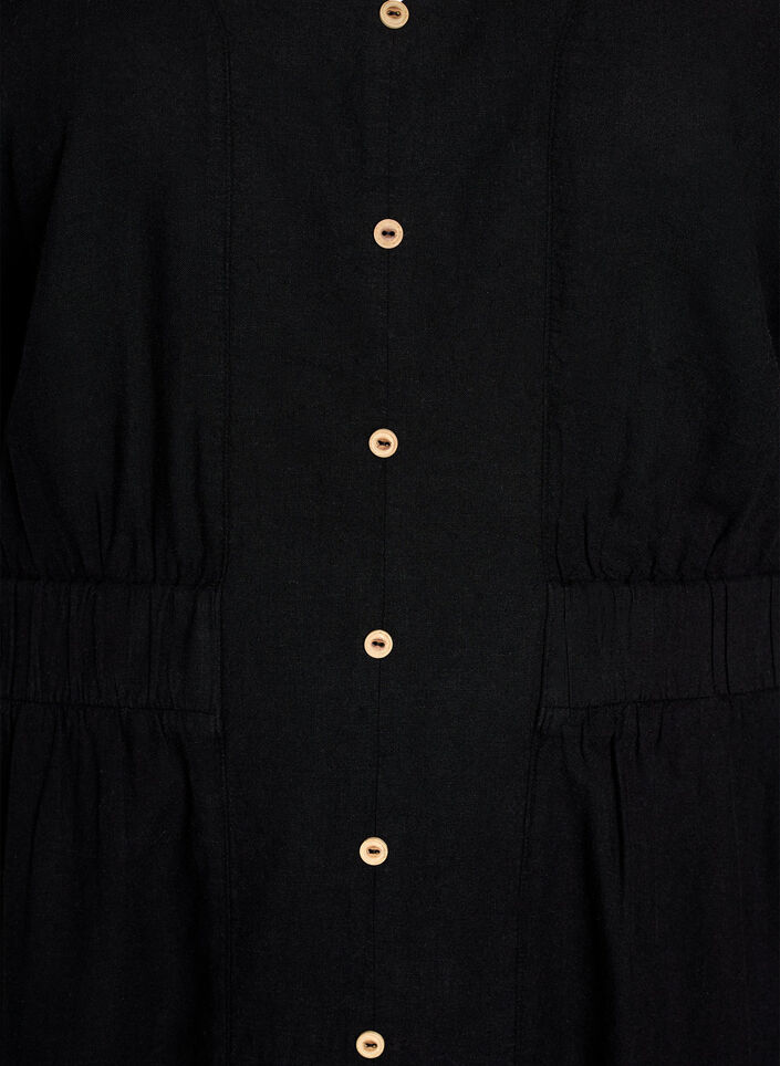 Linnen en viscose midijurk met splitten voor, Zwart, Packshot image number 2