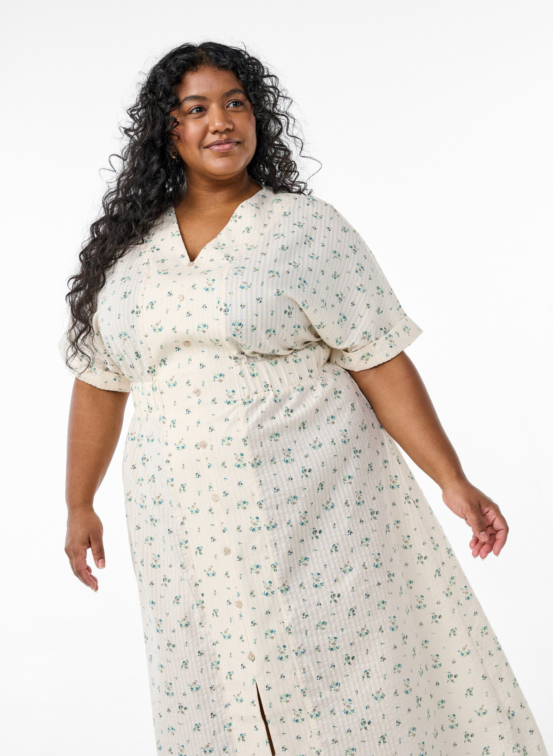 ZizziMidi-jurk met korte mouwen en een voorsplit, Wit, Model image number 2