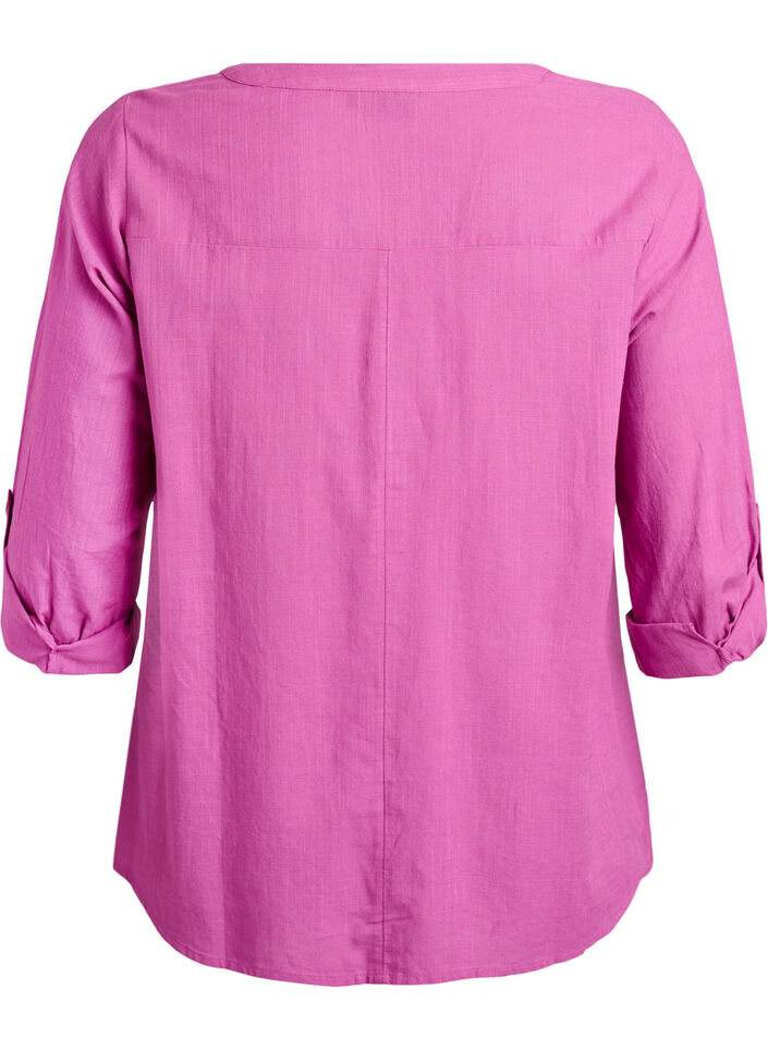 Katoenen blouse met V-hals, Roze, Packshot image number 1