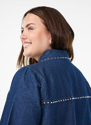 ZizziDenimshirt met studs, Dark Blue Denim, Model image number 2