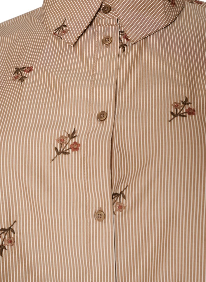 Gestreept shirt met geborduurde bloemen, Bruin, Packshot image number 2