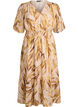 Viscose midijurk met bladprint en gesmokte taille, Geel, Packshot image number 0