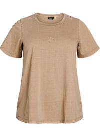 T-shirt in biologische katoen met een gewassen look, Beige T-shirt in biologische katoen met een gewassen look