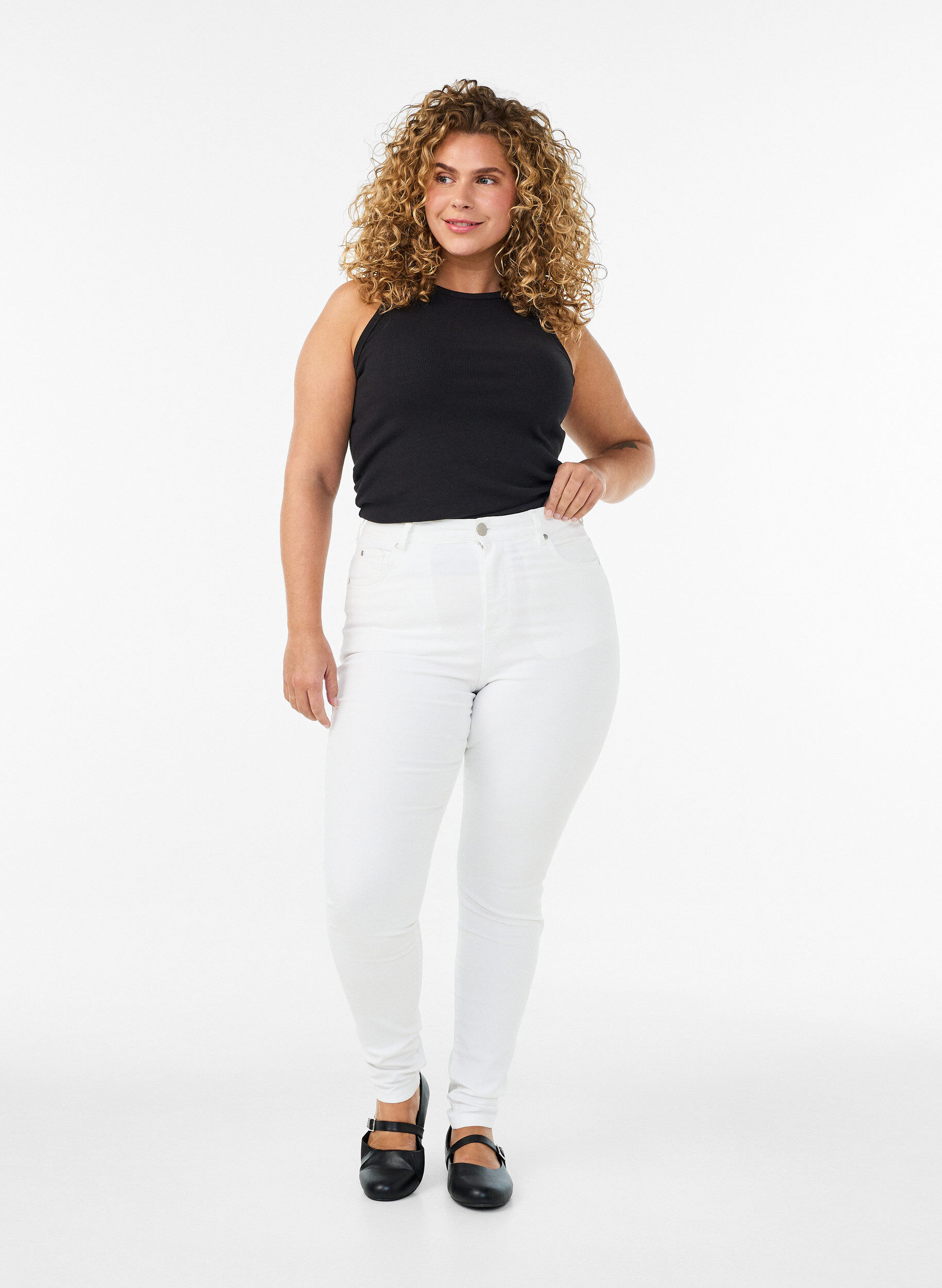 ZizziAmy super slim fit jeans met hoge taille, Wit, Model image number 0
