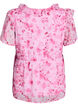 Bloemenblouse met rucheskraag en peplum effect, Roze, Packshot image number 1