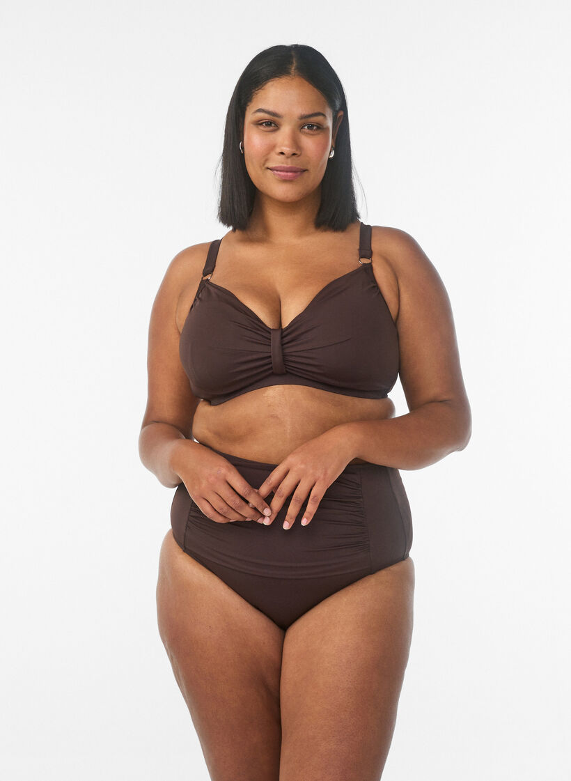 Bikini-bh met beugel en drapering, Bruin, Model image number 1