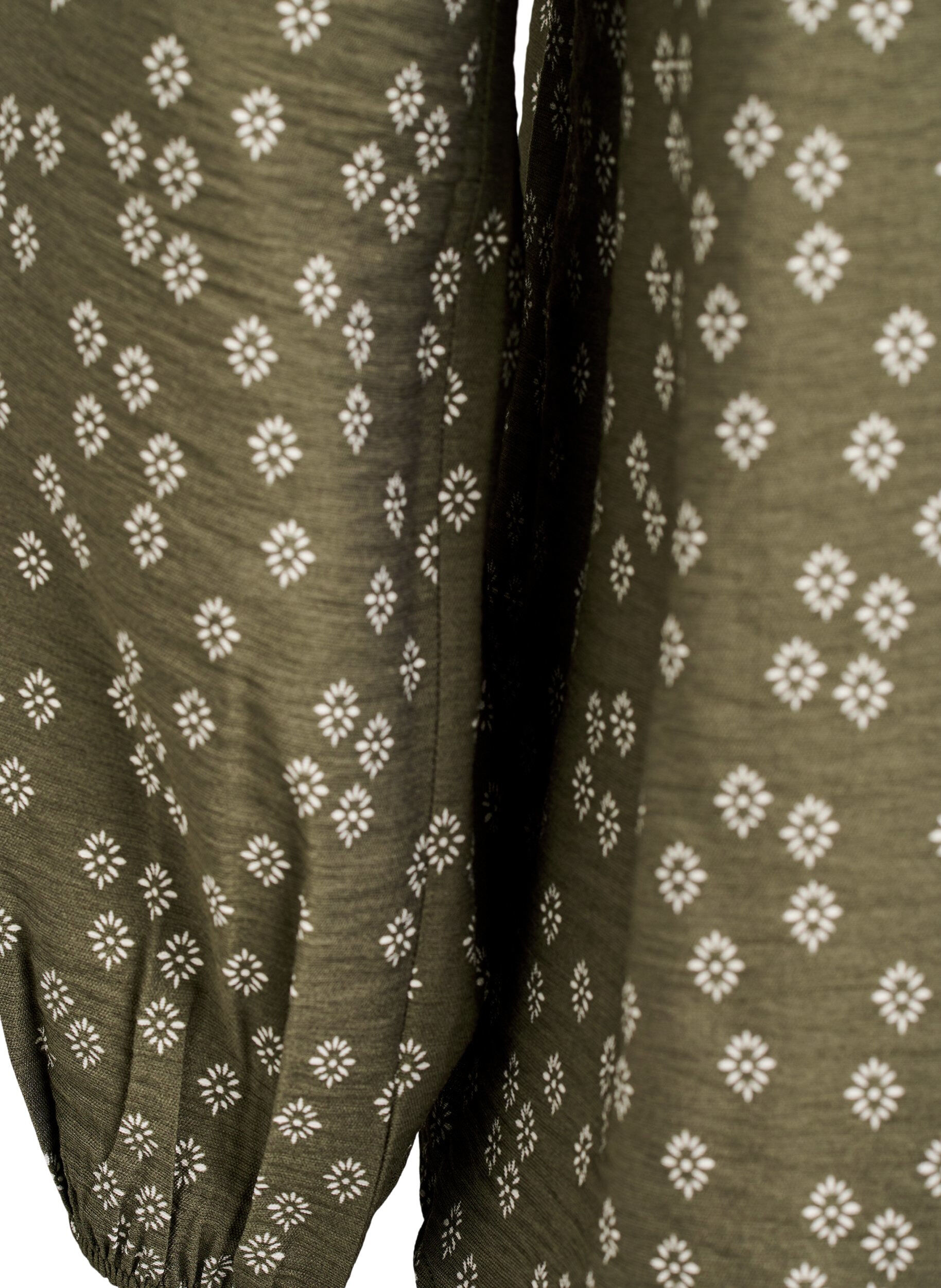 ZizziBlouse met lange mouwen met patroon en knopen, Groen, Packshot image number 3