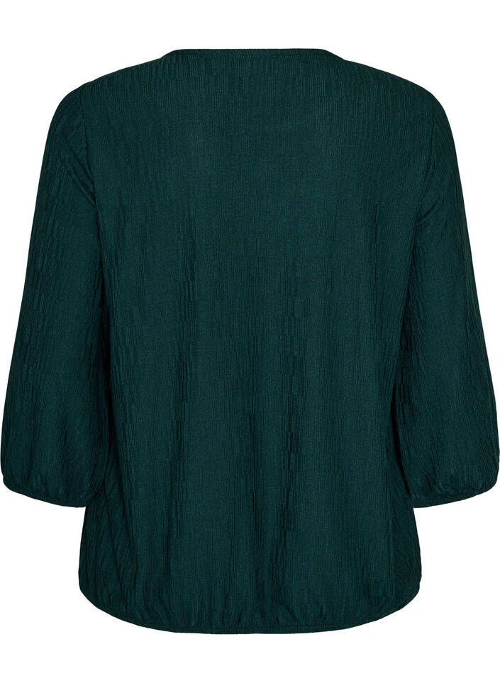 Blouse met textuur en 3/4 mouwen, Groen, Packshot image number 1